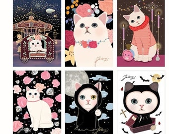 Postcards - Choo Choo cat Postcard set - Night 6 sheets by Korean Jetoy