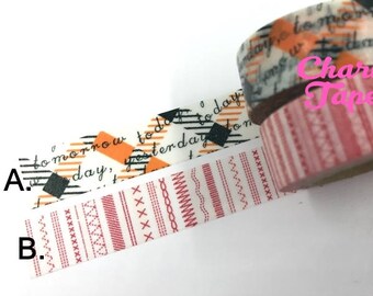 Red Stitches or Orange plaid Washi Tape 15mm x 10m WT150 WT1079