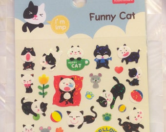 Black & white Cat sticker art stickers 1 Sheets by YEEHYUN SS279