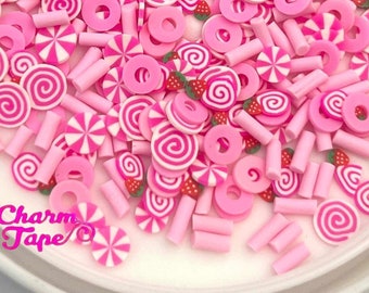 Strawberry peppermint sprinkles Mix, Confetti polymer clay slices Fimo Topping Tiny Decoden Faux Miniature SP432