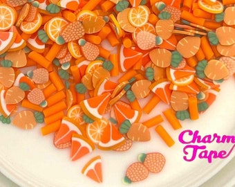 A Little bit of Orange sprinkles Mix, Confetti polymer clay slices Fimo Topping Tiny Decoden Faux Miniature SP429