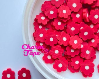 Red Flower Slice fake sprinkle Confetti polymer clay Fimo Topping Tiny Decoden Faux Miniature 9mm SP420