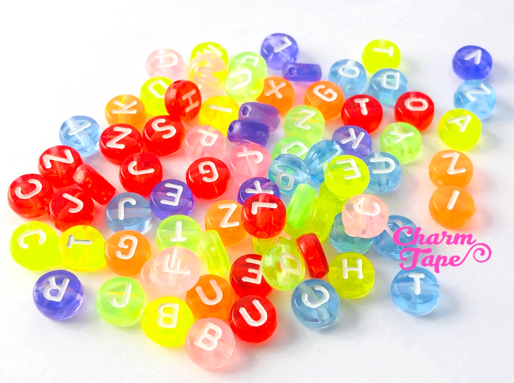 400 x Black White Acrylic 7mm Round Alphabet Beads Random Mix