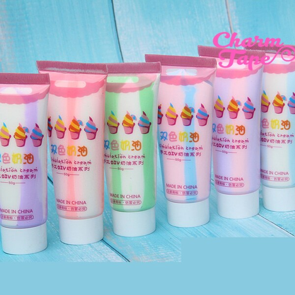 Silicone Pastel Bi-color Whipped Cream 50ml Tube Fake Frosting (Free 3 piping tips)