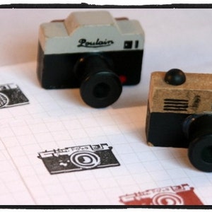 Retro Camera stamp wood mounted Rubber Stamp Poulain or Fotka