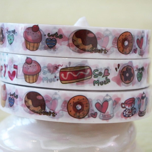 Sale 30% off Kawaii deco tape adhesive stickers - Sweet Cupcake Food Donut DT217