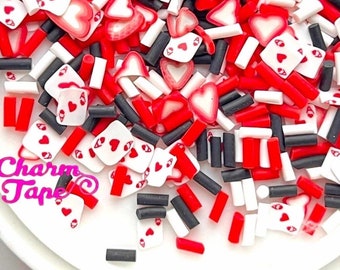 Queen of Hearts sprinkles Mix, Confetti polymer ladybug clay slices Fimo Topping Tiny Decoden Faux Miniature SP414