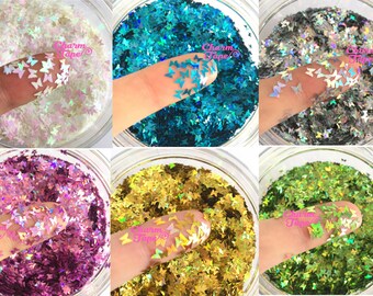 Holographic Butterfly Loose glitters, Butterflies glitter 3mm UV resin, nail gel, acrylic nail, nail polish glitter, nail stamping