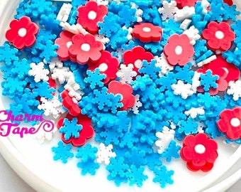 Red flowers sprinkles Mix, Confetti polymer ladybug clay slices Fimo Topping Tiny Decoden Faux Miniature SP419