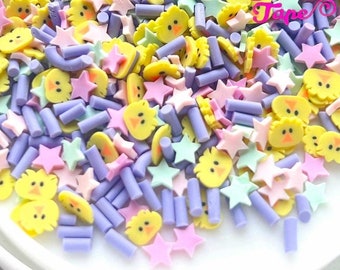 Pastel Easter Chick sprinkles Mix, Confetti polymer clay slices Fimo Topping Tiny Decoden Faux Miniature SP407