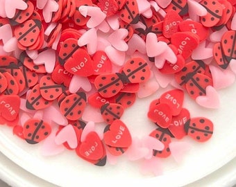 Love in Spring sprinkles Mix, Confetti polymer ladybug clay slices Fimo Topping Tiny Decoden Faux Miniature SP409