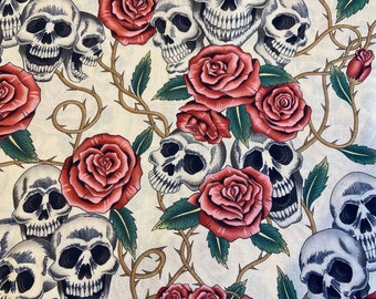 Skulls and roses fabric- yardage