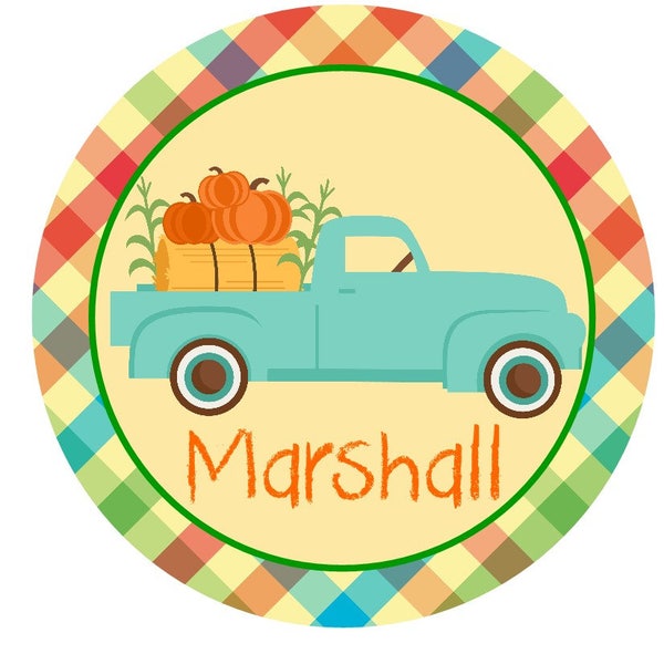 Iron on Decal, Iron on design Iron On Fall Plaid Vintage country truck with pumpkins for harvest, thanksgiving iron ons at Giggles to Go