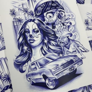 EASTSIDE - impression dessin à la plume - Style chicano lowrider - inspiration DGK