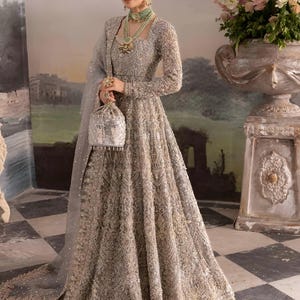Custom Stitch Pakistani Indian Women Maxi, Maria B Designer, Hand Made Lehenga, Fully Embroidered, Wedding Wear, Ready Made, Formal Event.