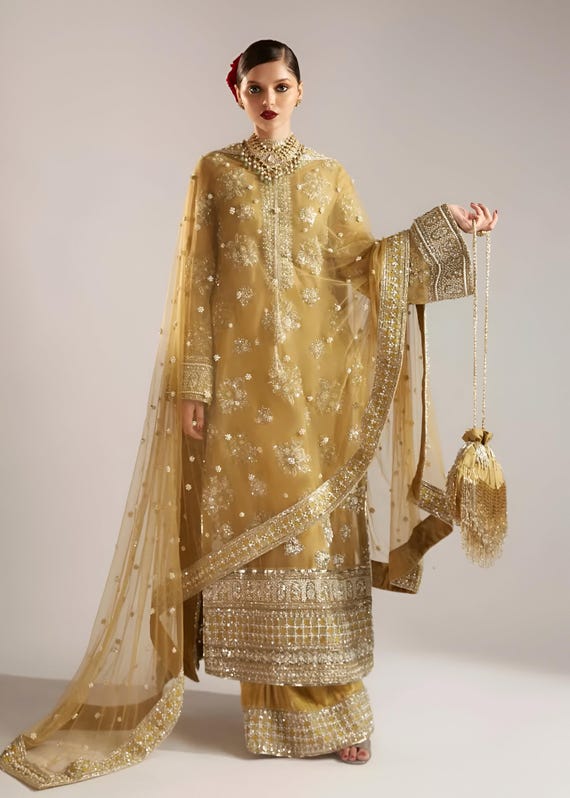 Handmade Embellished Organza Pakistani Suit: Ready to Wear