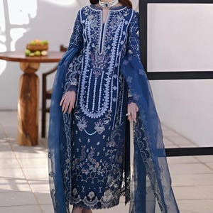 Custom Stitch |Blue Dress |Pakistani formal dress | Pakistani branded dress | Pakistani suits | Pakistani dress