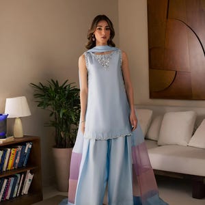 Designer Farshi Salwar Kameez Suit Pakistani Indian Dress Patiala Silk Shalwar Kurta Chiffon Dupatta For Girls & Women Farshi Salwar Suit