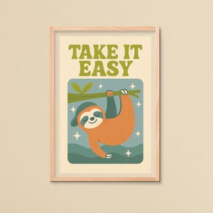 Sloth Retro Wall Art: Colourful Kitchen Print (Digital Download A4 JPEG)