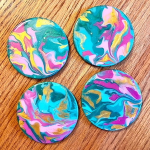 Pink and Gold Resin Coaster Set: Tropical Acrylic Pour Table Decor - Set of 4