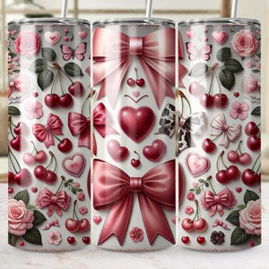 Pink Bow 20oz Tumbler Wraps, coquette tumbler designs  Cherry Heart Seamless Design, Girly Tumbler, Digital Download, Sublimation Tumbler