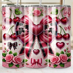 Coquette 20oz Tumbler Wrap PNG – Pink Bows and Roses – Plaid Coquette Sublimation Wrap – Girly Seamless Tumbler Design – Digital Download