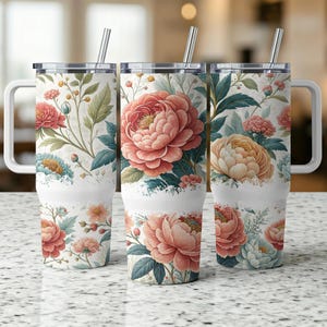 Peony Floral Tumbler Wrap: Elegant 40oz Tumbler Design (PNG Files Included