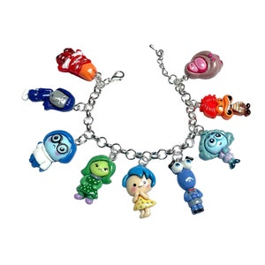Inside Out 2 Cartoon Inspired Silver Plated Adjustable Charm Bracelet In Organza Gift Bag
