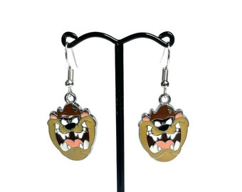 Srebrne wiszące kolczyki z motywem diabła tasmańskiego (Taz) z kreskówki Looney Tunes