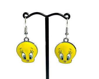 Looney Tunes Cartoon Tweetie Pie Canary Silver Dangle Drop Kolczyki