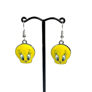 Pendientes colgantes de plata con forma de canario con la caricatura Tweetie Pie de Looney Tunes