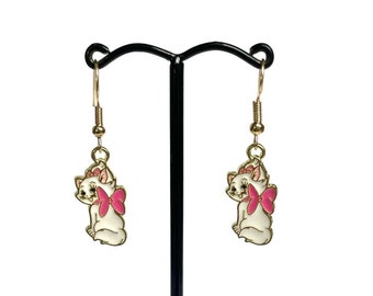 Aristocats Cute Cartoon Kitten Marie - pozłacane hipoalergiczne wiszące kolczyki z emalii