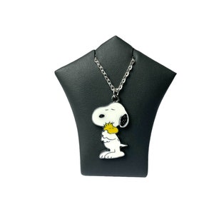 Cartoon Snoopy & Tiny Woodstock Necklace Enamel Pendant Charm Silver Plated Chain