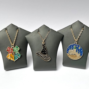 Wizard Charm Necklaces - Enamel Pendant Charm On A Light Gold Plated Chain