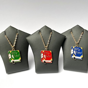 Wizard Spell Book Charm Necklaces - Enamel Pendant Charm On A Light Gold Plated Chain