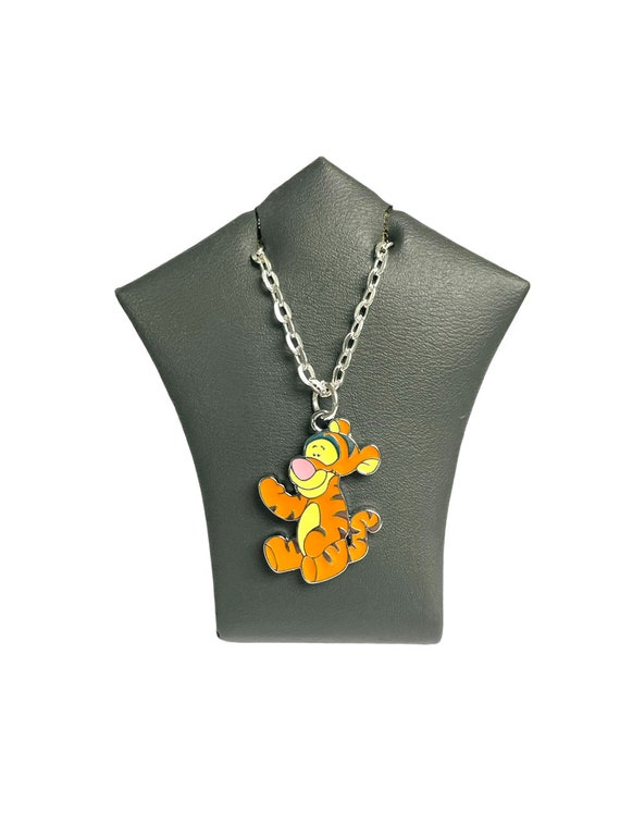 Cartoon Tigger Tiger Necklace Winnie the Pooh's Friend Enamel Pendant  Charm Silver Plated Chain