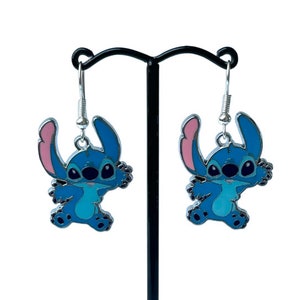 Alien Stitch Silver Plated Hypoallergenic Dangle Drop Enamel Earrings