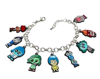 Bransoletka z zawieszkami w kolorze srebra, inspirowana kreskówką Inside Out 2, regulowana, w torebce prezentowej z organzy