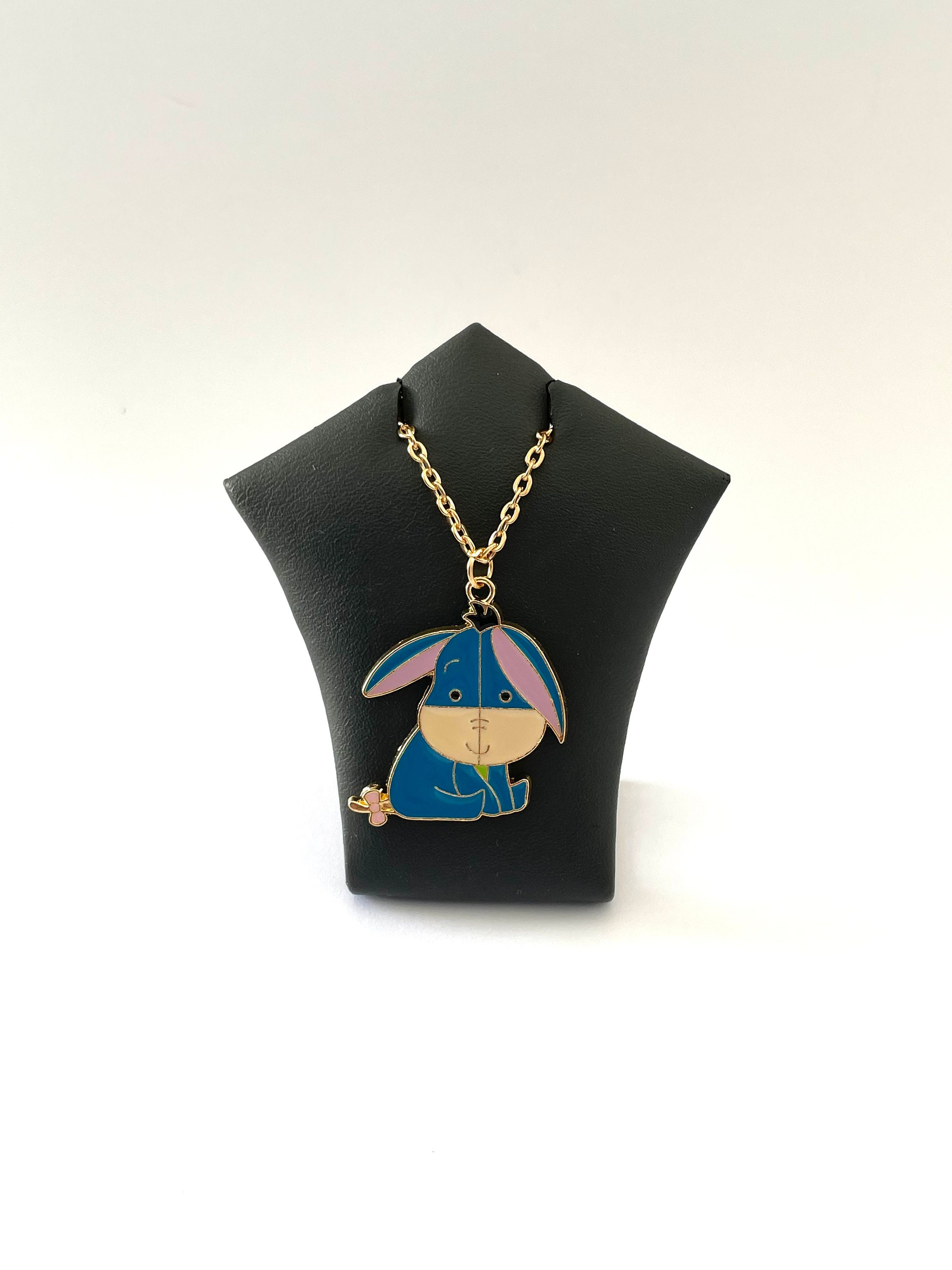 Cartoon Eeyore Donkey Necklace Winnie the Pooh's Friend Enamel Pendant  Charm Light Gold Plated Chain