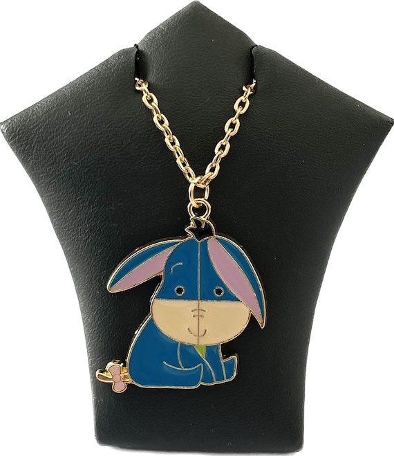 Cartoon Eeyore Donkey Necklace Winnie the Pooh's Friend Enamel Pendant  Charm Light Gold Plated Chain