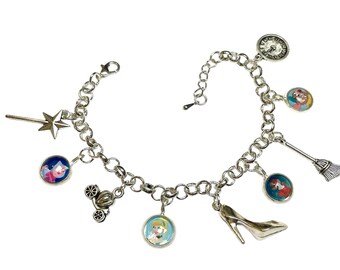 Bransoletka z zawieszkami w kształcie księżniczki Kopciuszka z Tybetu w srebrnym, regulowanym kolorze w woreczku prezentowym z organzy