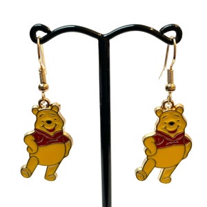 Cartoon Winnie the Pooh Bear Gold Plated Hypoallergenic Dangle Drop Enamel Earrings