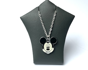 Cartoon Mickey Mouse Necklace - Enamel Pendant Charm On A Silver Plated Chain