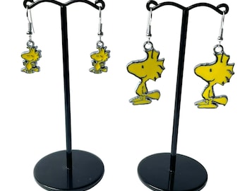 Cartoon Bird Woodstock Silver Plated Hypoallergenic Dangle Drop Enamel Earrings