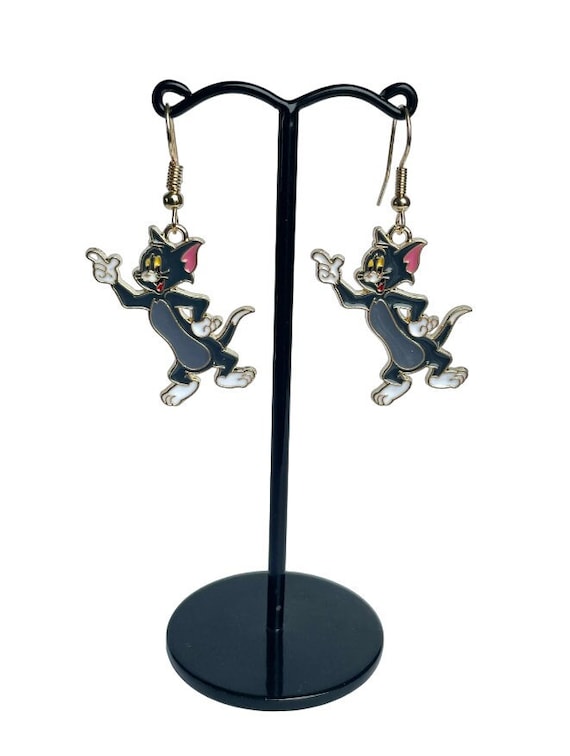 Tom Jerry Inspired Cute Cartoon Cat Tom Dangle Drop Enamel Earrings and  Keyring
