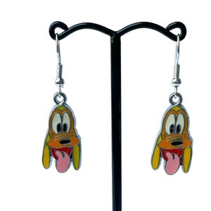 Cartoon Pluto Silver Plated Hypoallergenic Dangle Drop Enamel Earrings