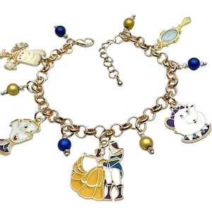 Beauty and the Beast Inspired Gold Plated Adjustable Charm Bracelet In Organza Gift Bag