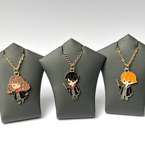 Wizard Charm Necklaces - Enamel Pendant Charm On A Light Gold Plated Chain