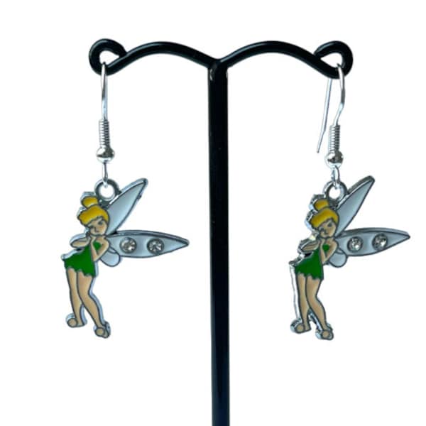 Peter Pan Inspired Tinkerbell Hypoallergenic Silver Dangle Drop Earrings