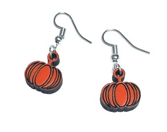 Śliczne wycinane laserowo Halloweenowe dyniowe kolczyki posrebrzane hipoalergiczne wiszące